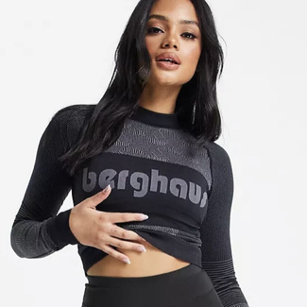 NWOT Berghaus Zhora Long Sleeve Charcoal Athletic Crop Top Size Medium